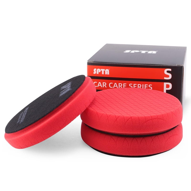 SPTA Red T10 Ultra-Fine Finishing Polishing Pad, SPTA 3Pcs 6.5 Inch Face for 6 Inch 150mm Backing Plate Compound Buffing Sponge Pads for Car Buffer Polisher Compounding, Polishing and Waxing -X00224R6B3 - Image 1