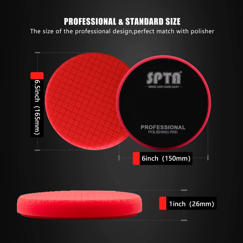 SPTA Red T10 Ultra-Fine Finishing Polishing Pad, SPTA 3Pcs 6.5 Inch Face for 6 Inch 150mm Backing Plate Compound Buffing Sponge Pads for Car Buffer Polisher Compounding, Polishing and Waxing -X00224R6B3 - Image 2