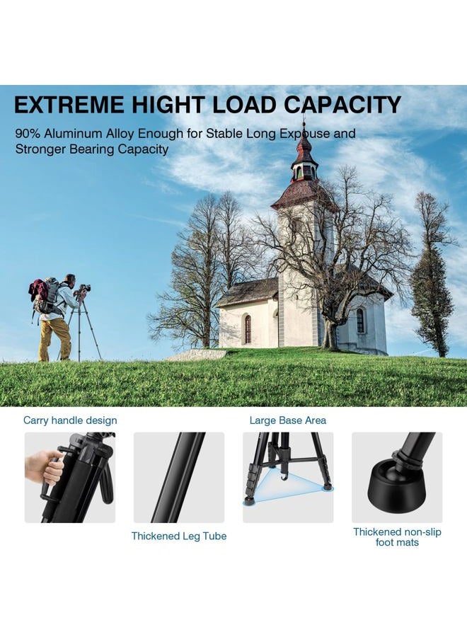Victiv Camera Tripod Upgraded Version T72 Max. Height 72-inch/182 cm - Lightweight and Compact for Travel with 3-Way Swivel Head and 2 Quick Release Plates for Canon Nikon DSLR Video Shooting - Black - Image 2