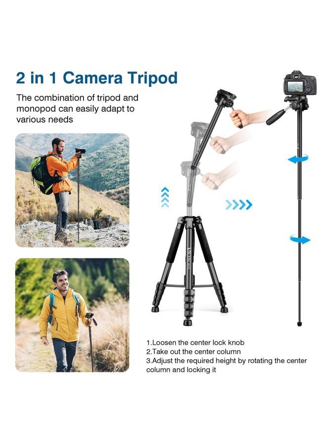 Victiv Camera Tripod Upgraded Version T72 Max. Height 72-inch/182 cm - Lightweight and Compact for Travel with 3-Way Swivel Head and 2 Quick Release Plates for Canon Nikon DSLR Video Shooting - Black - Image 4