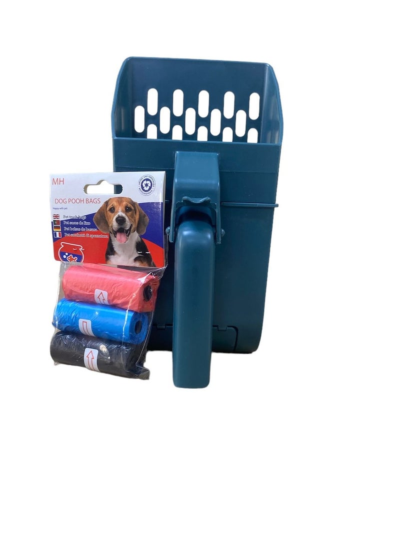 HAPPY PUSS Integrated, cat litter shovel with 3 free rolls of pet waste bags, safe design, Multipurpose, cat and dog care accessories -blue color - Image 2