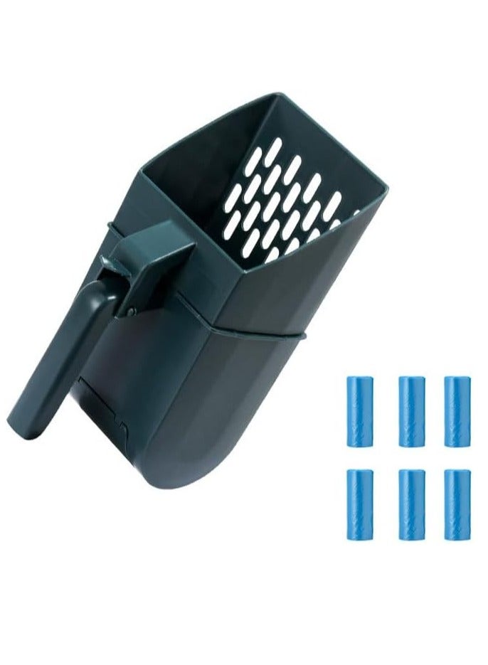 HAPPY PUSS Integrated, cat litter shovel with 3 free rolls of pet waste bags, safe design, Multipurpose, cat and dog care accessories -blue color - Image 3