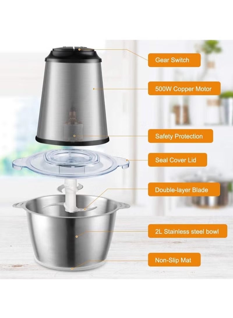 Gonice meat grinder electric,garlic press, uk plug food processor 2l stainless steel meat blender food chopper for meat, vegetables, fruits and nuts with 4 sharp blades  - Image 2