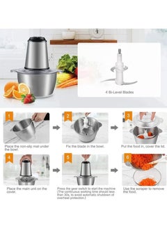 Gonice meat grinder electric,garlic press, uk plug food processor 2l stainless steel meat blender food chopper for meat, vegetables, fruits and nuts with 4 sharp blades  - Image 5