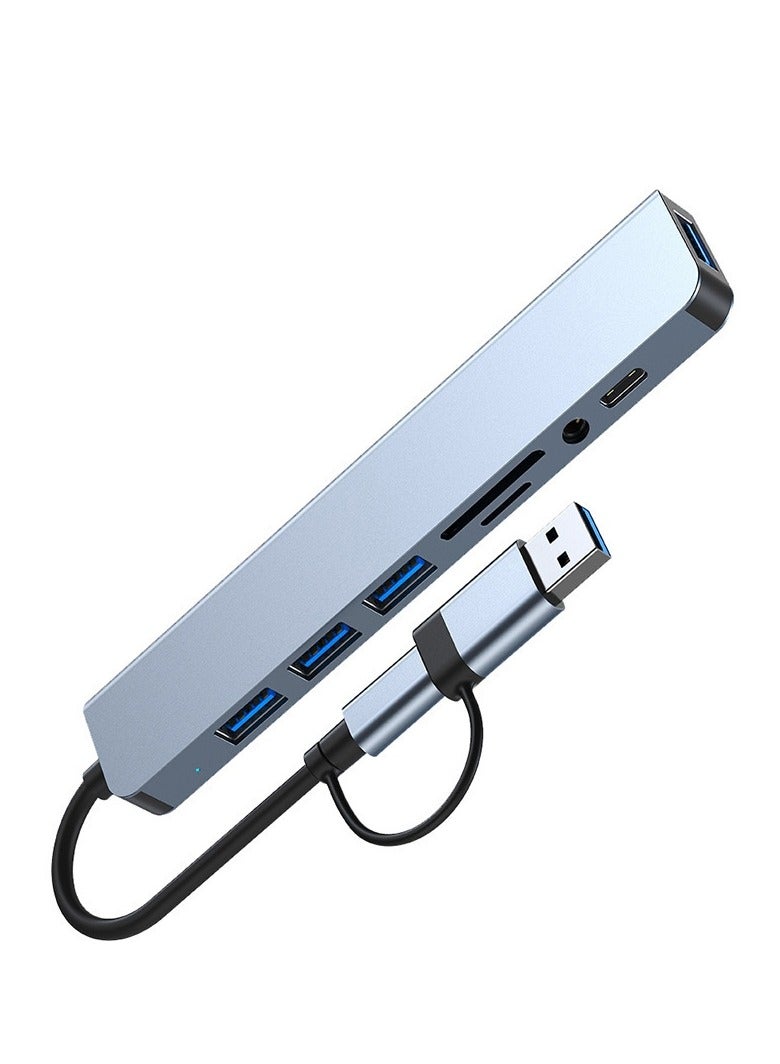 USB 3.0 & Type-C to 8-Port Hub – USB 3.0 x1 + USB 2.0 x3 + TF/SD Card Reader + Type-C Data + 3.5mm Audio Port – Multiport Adapter for Laptop, Phone, Tablet – Aluminum Shell, 135mm Cable – Boxed - Image 3