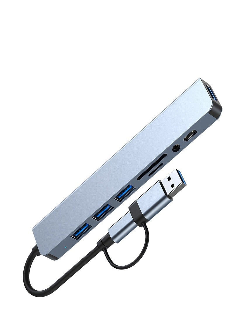 USB 3.0 & Type-C to 8-Port Hub – USB 3.0 x1 + USB 2.0 x3 + TF/SD Card Reader + Type-C Data + 3.5mm Audio Port – Multiport Adapter for Laptop, Phone, Tablet – Aluminum Shell, 135mm Cable – Boxed - Image 5