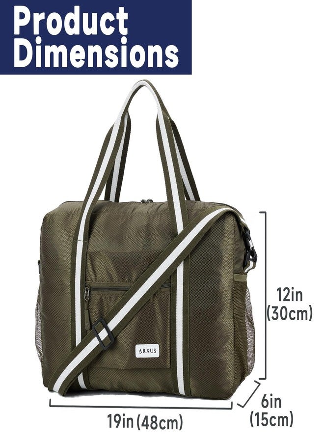 Arxus Foldable Tote Bag for Travel Expandable Lightweight Carry On Luggage 22L Packable Duffle Bag for Traveling, Green, One Size - Image 3