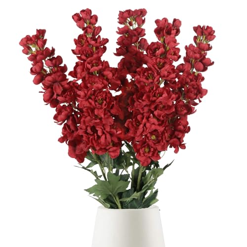 Fqueelvys Delphinium Artificial Flowers,5PCS Long Stem Red Silk Flowers 39" Fake Larkspur Flowers Bulk for Tall Vase Home Wedding Table Decor(Red) ﻿ - Image 1