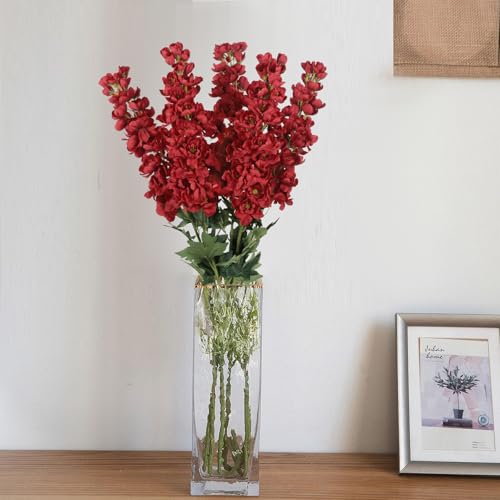 Fqueelvys Delphinium Artificial Flowers,5PCS Long Stem Red Silk Flowers 39" Fake Larkspur Flowers Bulk for Tall Vase Home Wedding Table Decor(Red) ﻿ - Image 5