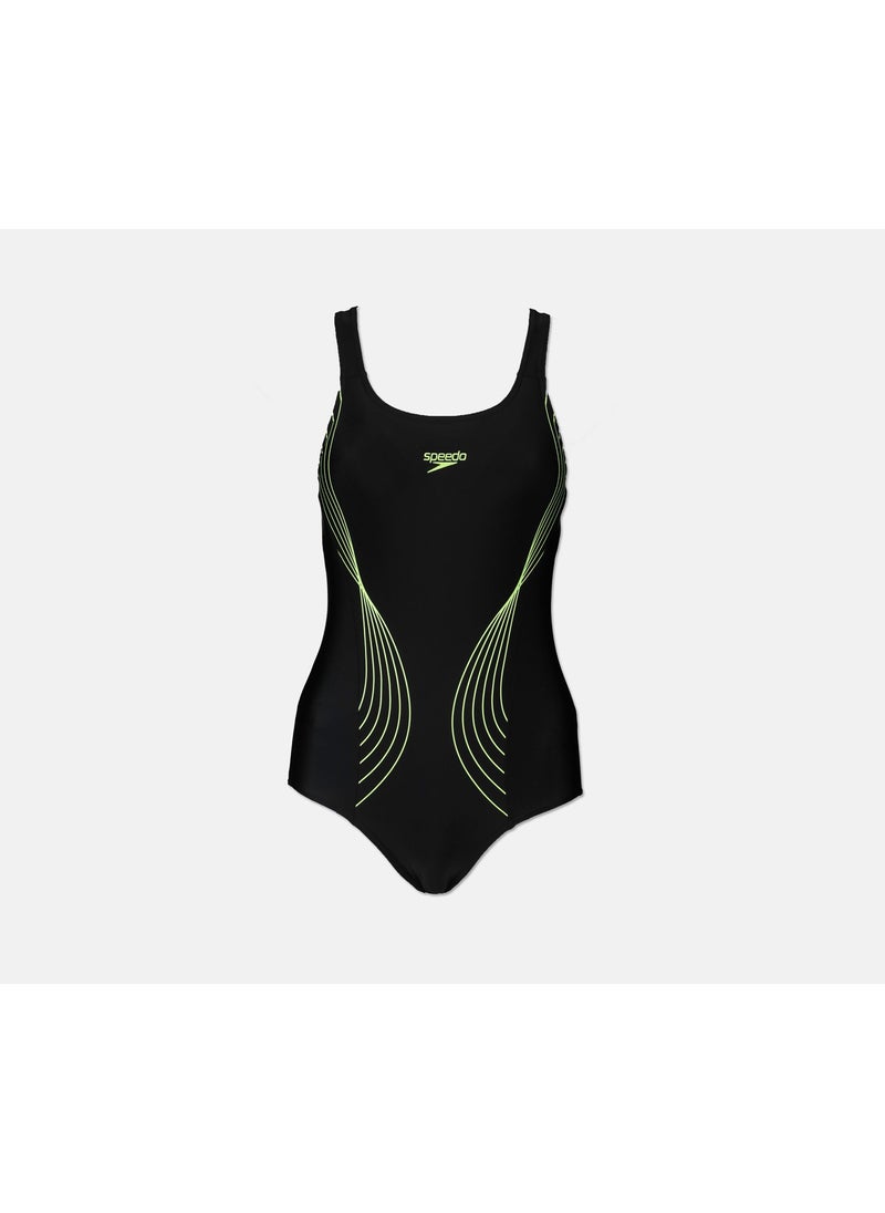 speedo Women Brand Logo One Piece, Black and Green  - Image 1