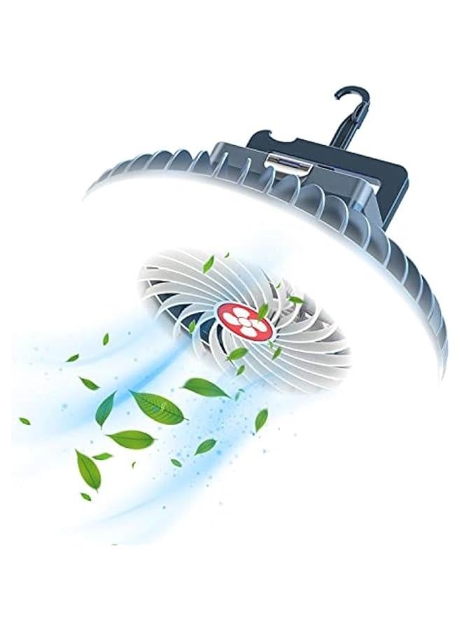 Portable Camping Fan with LED Lantern  USB Rechargeable Waterproof Tent Fan with Hanging Hook Magnet Survival Kits for Indoor Outdoor Hiking Car Office Desk Outdoor Emergency Power Outage  - Image 1