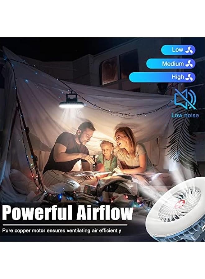 Portable Camping Fan with LED Lantern  USB Rechargeable Waterproof Tent Fan with Hanging Hook Magnet Survival Kits for Indoor Outdoor Hiking Car Office Desk Outdoor Emergency Power Outage  - Image 2