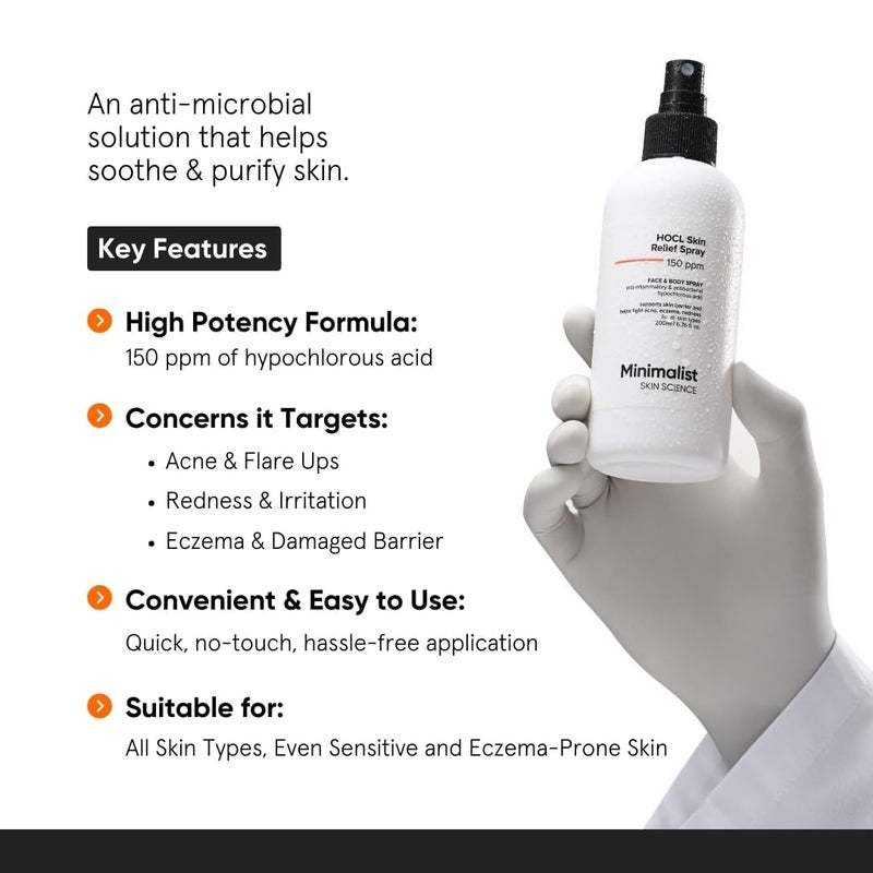 Minimalist AntiAcne HOCL Spray For Skin Relief Post Work Out Spray  Soothing  Repairing Toner for Face  Body  AntiMicrobial  AntiInflammatory Formula for Skin Barrier Support  Refreshing  OdorControl Suitable for All Skin Types  For Women  Men  220ml - Image 3