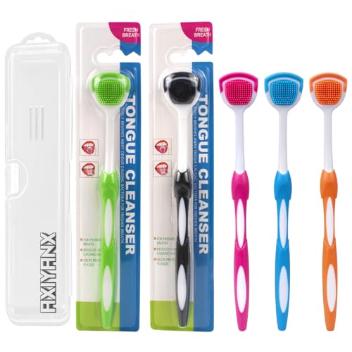 AxiyanX e Scraper and Brush for Adults 5Pack with Travel Case Micro Bristle Tongue Cleaner 5 Colors - Image 2