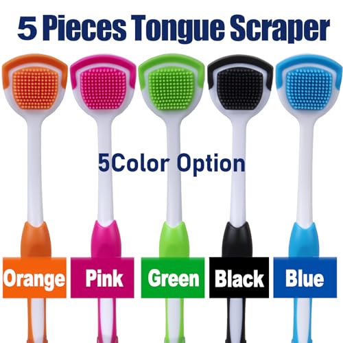 AxiyanX e Scraper and Brush for Adults 5Pack with Travel Case Micro Bristle Tongue Cleaner 5 Colors - Image 5