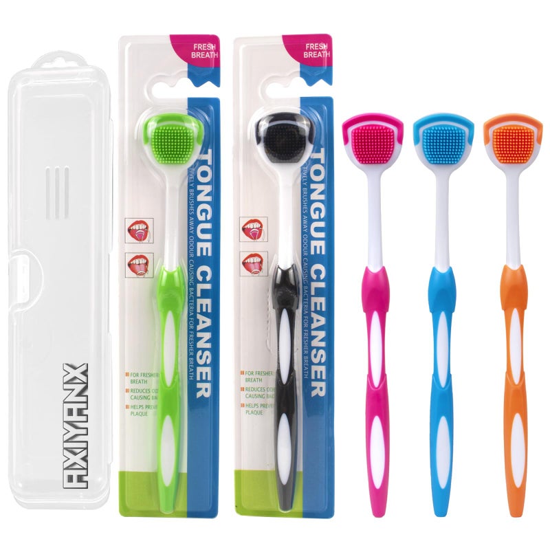 AxiyanX e Scraper and Brush for Adults 5Pack with Travel Case Micro Bristle Tongue Cleaner 5 Colors - Image 3