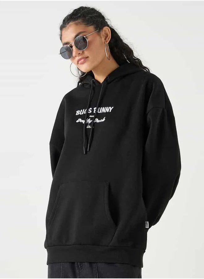 SP Characters Bugs Bunny and Daffy Duck Print Hoodie with Kangaroo Pocket