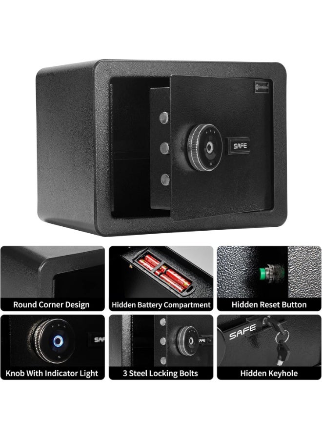 GearZone خزنة منزلية بيومترية، 0.7 قدم مكعب، صندوق قفل بصمة الأصبع، صندوق نقود للمجوهرات والنقود والممتلكات الثمينة، مثالي للمنزل/المكتب/الفندق، أسود (38 * 30 * 30 سم) - Image 3