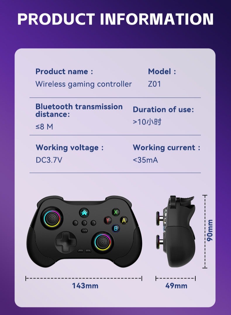 Mobile Gaming Controller for iPad/iPhone/Tablet, Cloud Controller Remote Joystick for iOS/Android, Wireless Switch Controller with Macro Buttons/Hall-Rocker/Hall-Trigger/Dual Vibration (Starry Black)