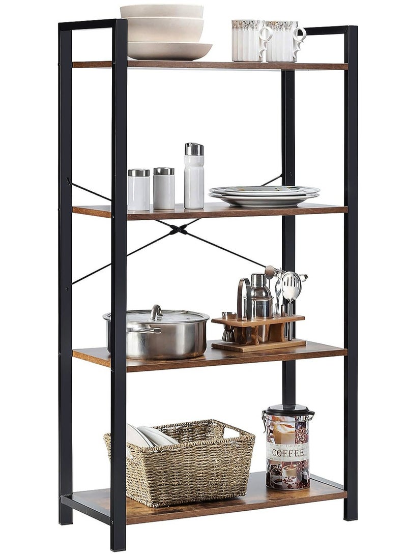 AGD 4-Tier Open Bookcase with Metal Frame, Freestanding Shelving Unit for Storage and Display, for Living Room, Bedroom, Office, Brown - Image 1