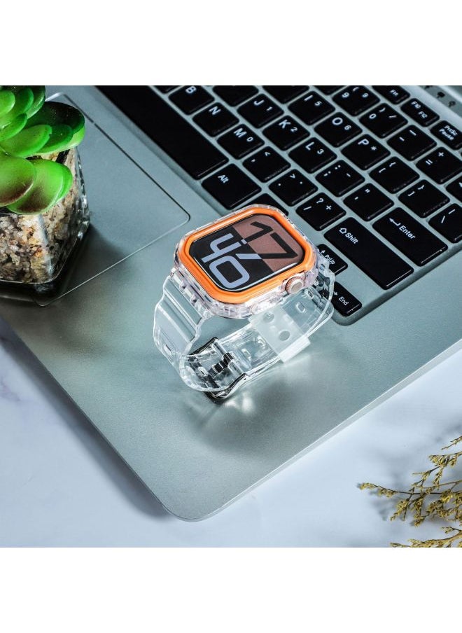 ماركة غير محددة - مناسب لحزام ساعة Apple WatchS10 AW-10 Generation Ice TPU من قطعة واحدة - اللون: شفاف + أسود - أبعاد الإطار: (S10) 46 مم - Image 1