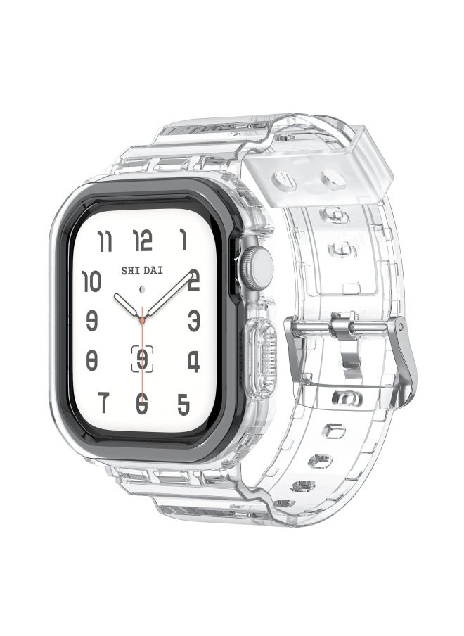 ماركة غير محددة - مناسب لحزام ساعة Apple WatchS10 AW-10 Generation Ice TPU من قطعة واحدة - اللون: شفاف + أسود - أبعاد الإطار: (S10) 46 مم - Image 1