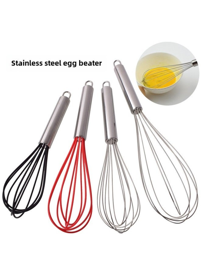 Manual Stainless Steel Silicone Egg Beater 8 Inch 10 Inch 12 Inch Cream Whisk Baking Tool Cake Making Kitchen Gadget-Color:8 Inch Silicone Egg Beater-red - Image 2