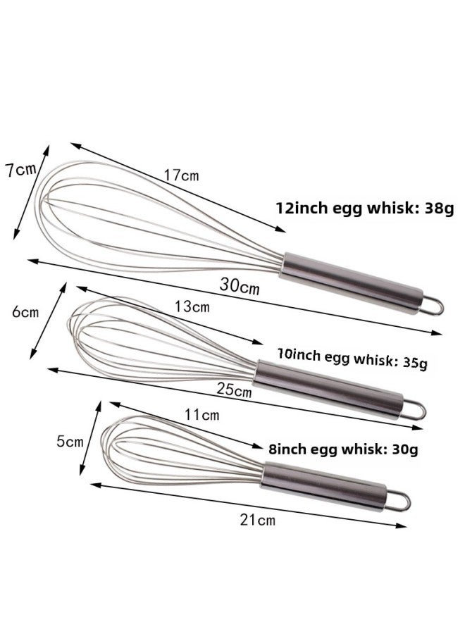 Manual Stainless Steel Silicone Egg Beater 8 Inch 10 Inch 12 Inch Cream Whisk Baking Tool Cake Making Kitchen Gadget-Color:8 Inch Silicone Egg Beater-red - Image 3