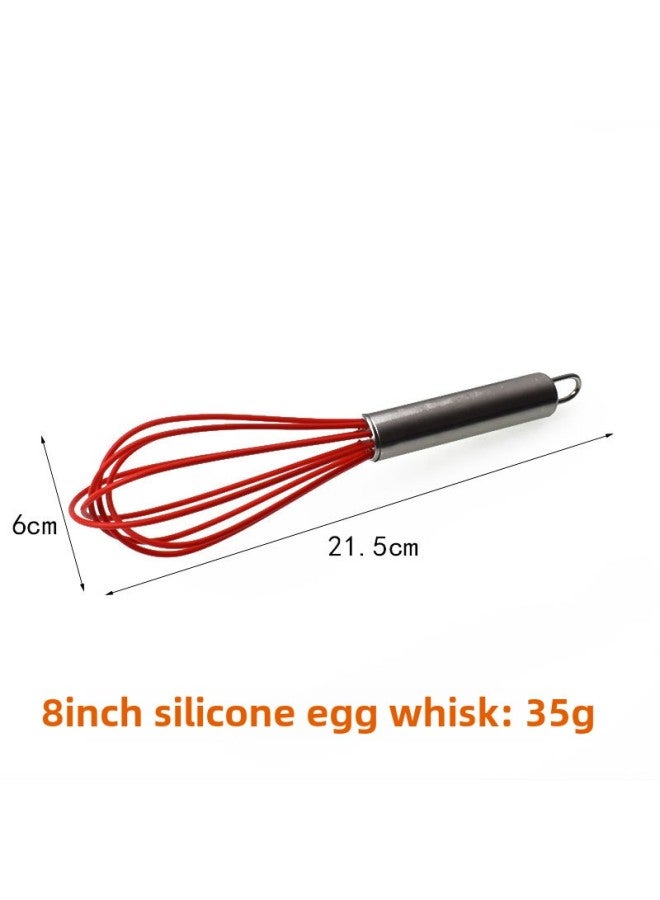 Manual Stainless Steel Silicone Egg Beater 8 Inch 10 Inch 12 Inch Cream Whisk Baking Tool Cake Making Kitchen Gadget-Color:8 Inch Silicone Egg Beater-red - Image 1