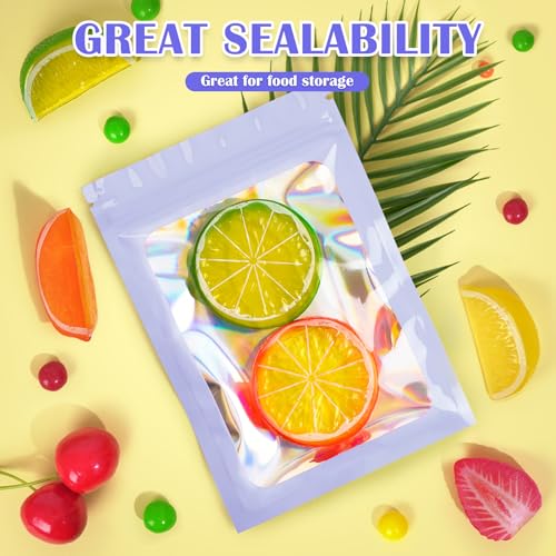 JETMORE 100 Pcs Mylar Bags, Smell Proof Bags Foil Pouch, Holographic Resealable Bags for Small Business, Candy Sample Jewelry Bag Sealable Packaging for Party Favor Food Storage (4x6in-Purple) - Image 3