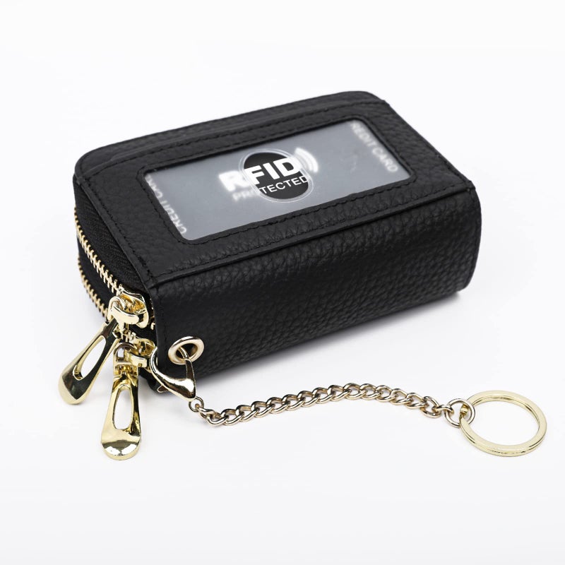 imeetu RFID Credit Card Holder, Small Leather Double Zipper Card Case Wallet for Women (Max,Black) - Image 2