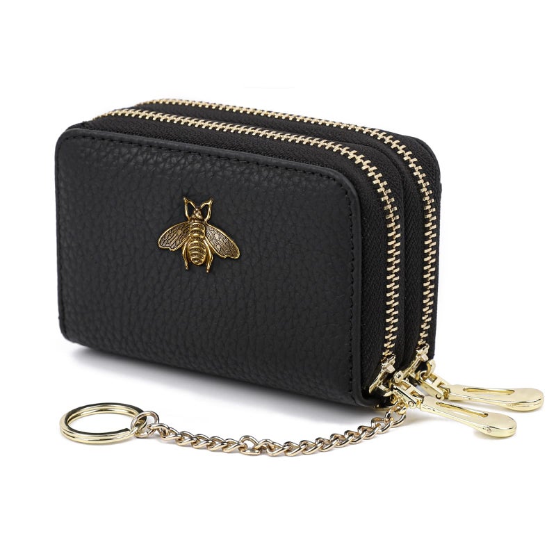 imeetu RFID Credit Card Holder, Small Leather Double Zipper Card Case Wallet for Women (Max,Black) - Image 1