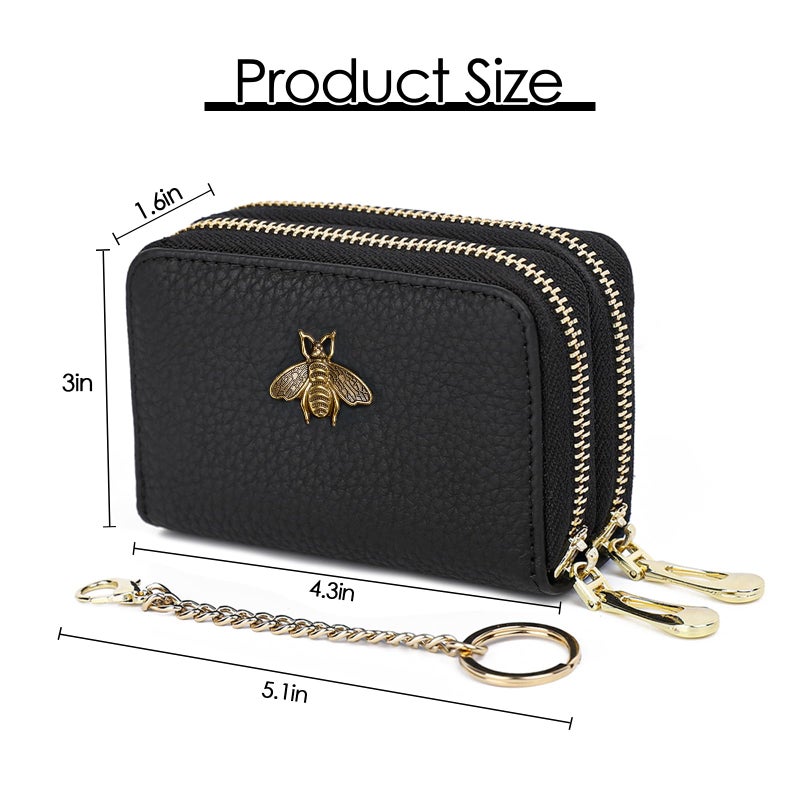 imeetu RFID Credit Card Holder, Small Leather Double Zipper Card Case Wallet for Women (Max,Black) - Image 5