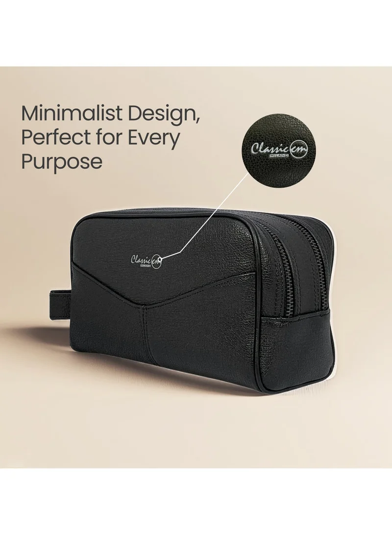 Classic Milano Classic Milano Leather Travel Toiletry Bag, Hand Bag, and Clutch Bag for Men and Women – Waterproof Travel Organizer, Spacious Cosmetic Case & Dopp Kit for Shaving, Makeup & Grooming Essentials