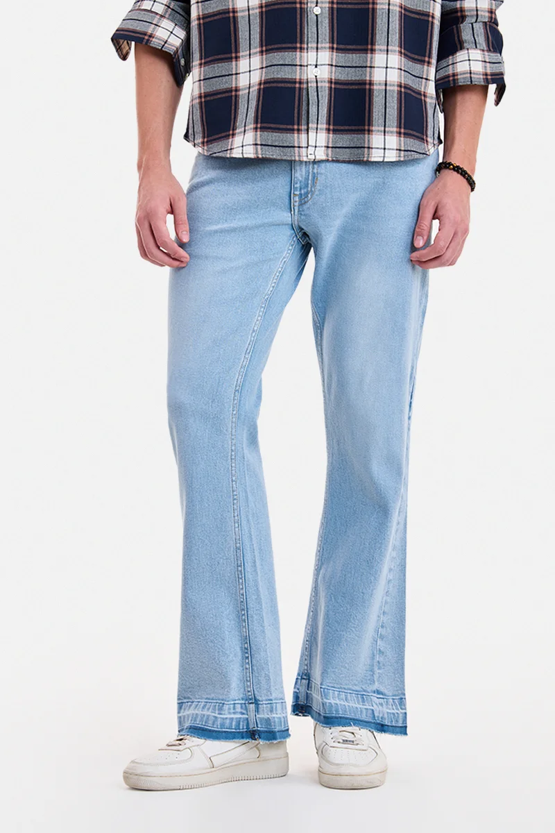 سنيتش Light Blue Solid Flared Fit Jeans