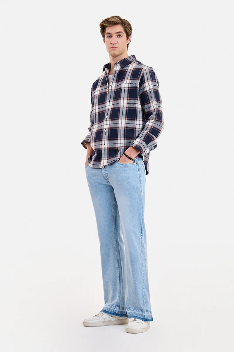 سنيتش Light Blue Solid Flared Fit Jeans
