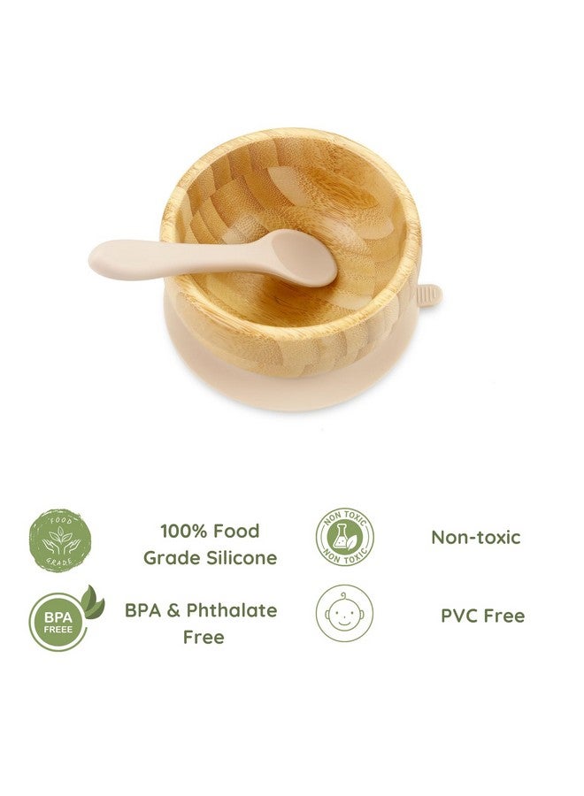 PandaEar Baby Bamboo Suction Bowl with Silicone Spoons, Wooden Baby Bowls for Toddlers & Kids, Divided Non-Slip Wooden Bowl Feeding Supplies - Image 1