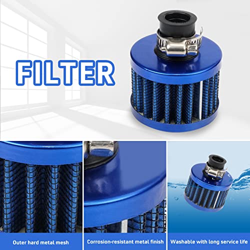 WENJTP Oil Catch Can Kit with 4 Adapters + Breather Filter Drain Valve Plug 2 Ports (1 oulet + 1 inlet) 150ml Universal Aluminum Baffled Oil Reservoir Tank Oil Separator HTRACING (Blue) - Image 3