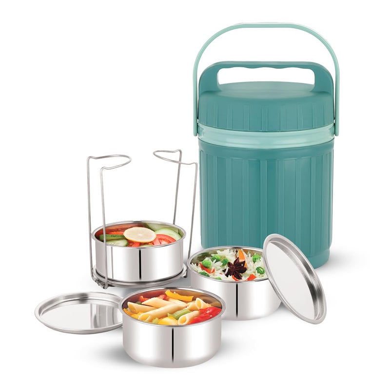WARMEO PRO Meal 3 Pcs Stainless Steel Containers 250 ml Each, PU Insulated, Hot & Cold Leak-Proof Lunch Box for Office, College, Picnic, Green - Image 4