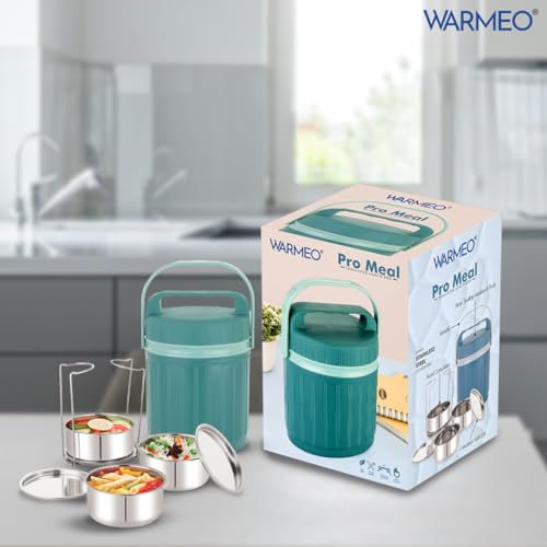 WARMEO PRO Meal 3 Pcs Stainless Steel Containers 250 ml Each, PU Insulated, Hot & Cold Leak-Proof Lunch Box for Office, College, Picnic, Green - Image 2