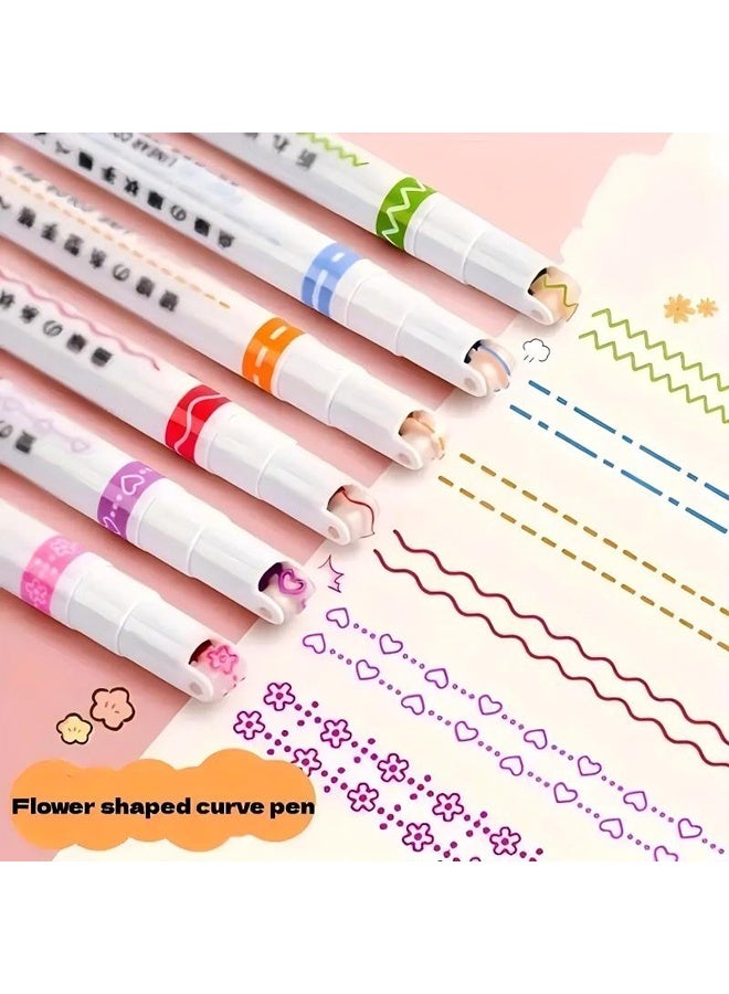 Zeemey 6PCS Curve Highlighter Pen Set with Dual Tips – Flownwing Flair Pens with 6 Different Curved Shape Fine Tips – Colored Highlighters for Scrapbooking, Journaling, Art, Drawing, Note-Taking, and Creative Writing - Image 1