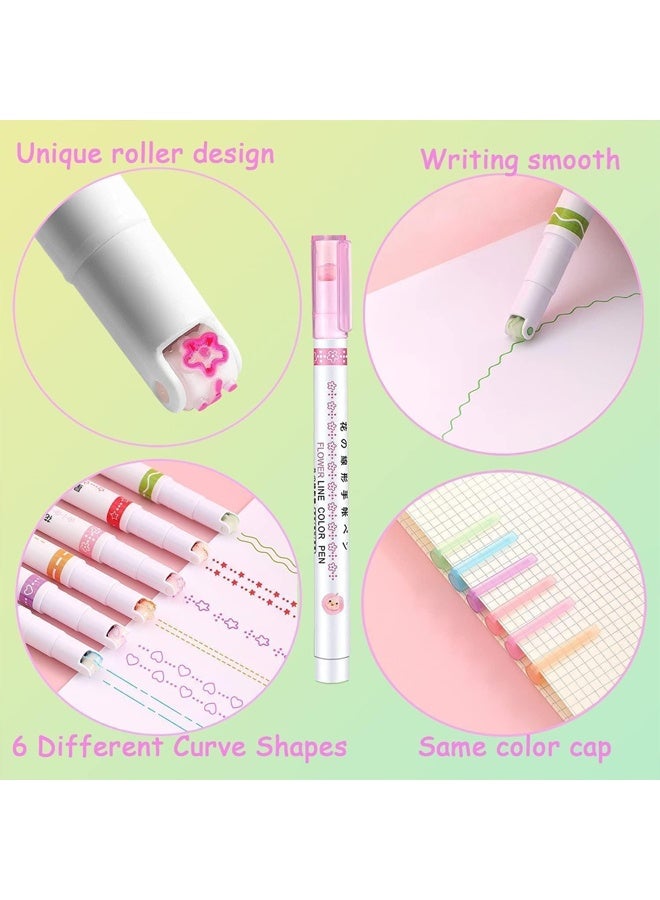 Zeemey 6PCS Curve Highlighter Pen Set with Dual Tips – Flownwing Flair Pens with 6 Different Curved Shape Fine Tips – Colored Highlighters for Scrapbooking, Journaling, Art, Drawing, Note-Taking, and Creative Writing - Image 3