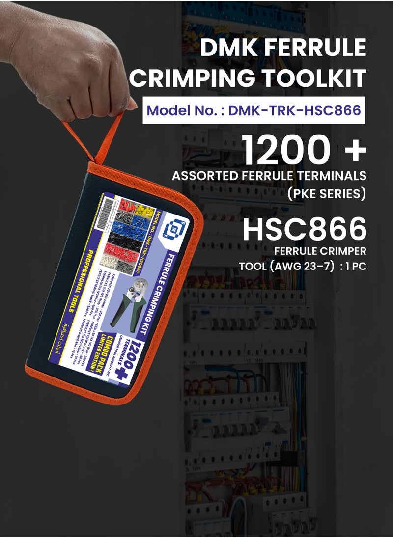 Ferrule Crimping Tool Kit, 1200 PCS Terminals + HS30J Crimping Tool (AWG23-7) – Versatile Wire Terminal Connector Set for Electrical Projects