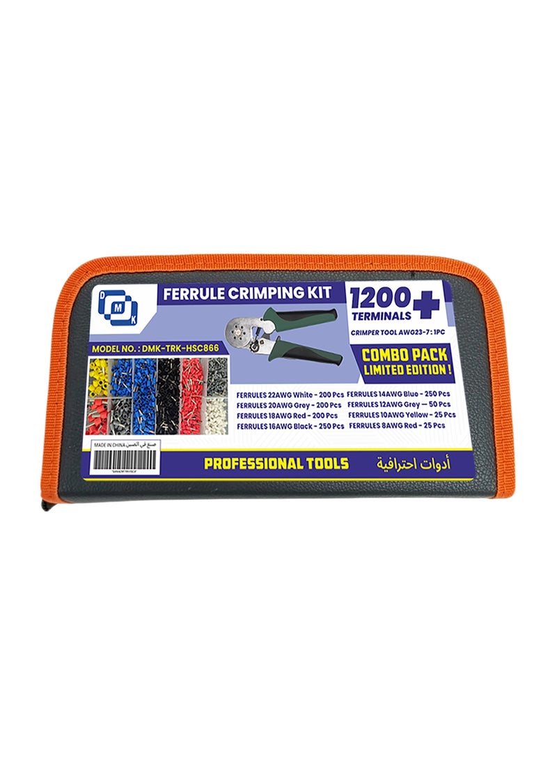 Ferrule Crimping Tool Kit, 1200 PCS Terminals + HS30J Crimping Tool (AWG23-7) – Versatile Wire Terminal Connector Set for Electrical Projects