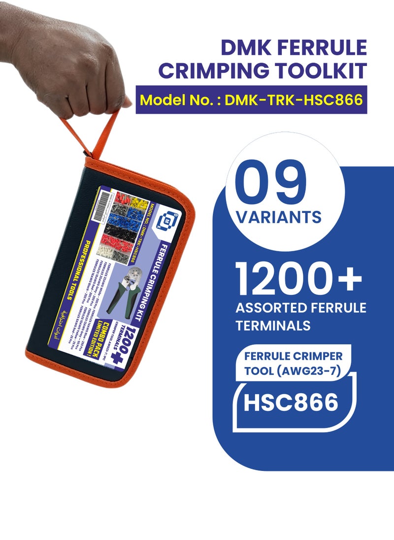 Ferrule Crimping Tool Kit, 1200 PCS Terminals + HS30J Crimping Tool (AWG23-7) – Versatile Wire Terminal Connector Set for Electrical Projects