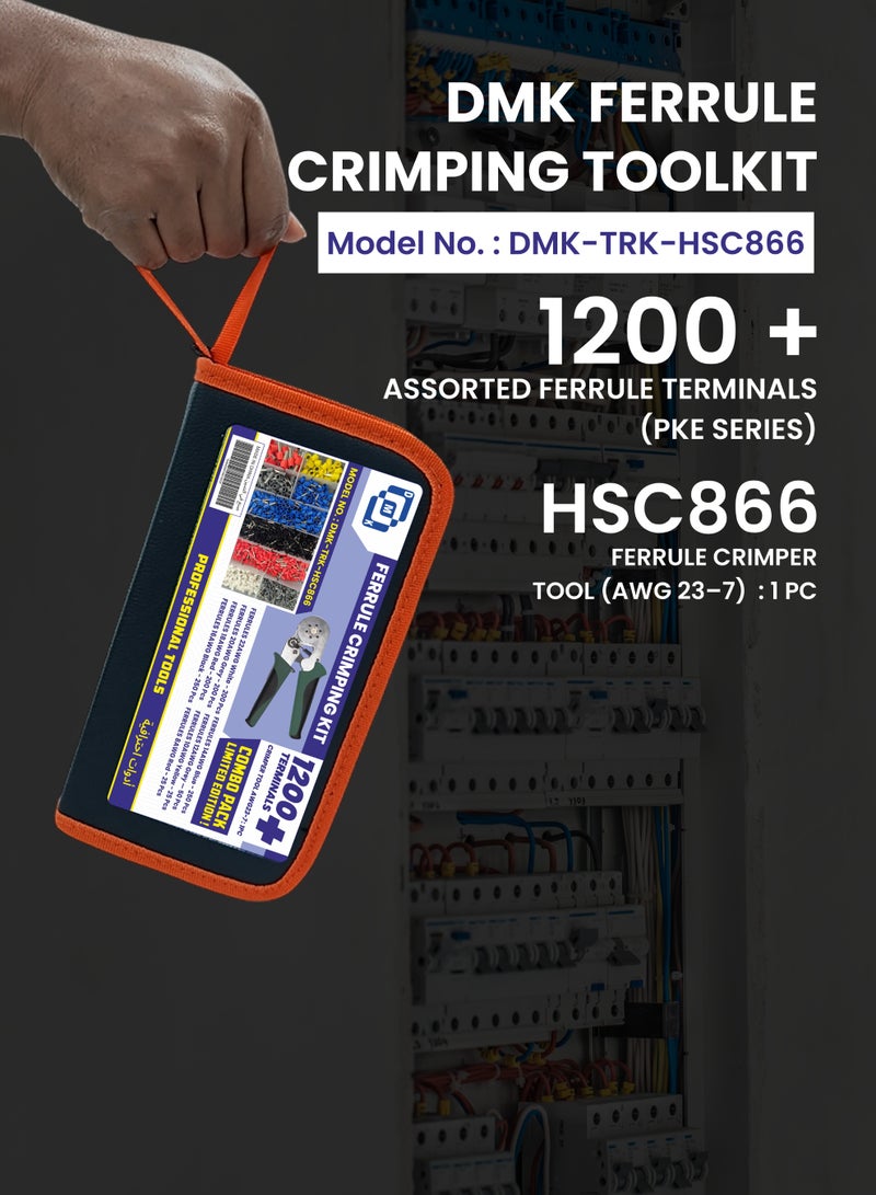 دي أم كي مجموعة أدوات تجعيد الأطراف الكهربائية  DMK،  1200 قطعة طرف كهربائي + أداة تجعيد HS30J (AWG23-7) – مجموعة موصلات أسلاك متعددة الاستخدامات للمشاريع الكهربائية - Image 3