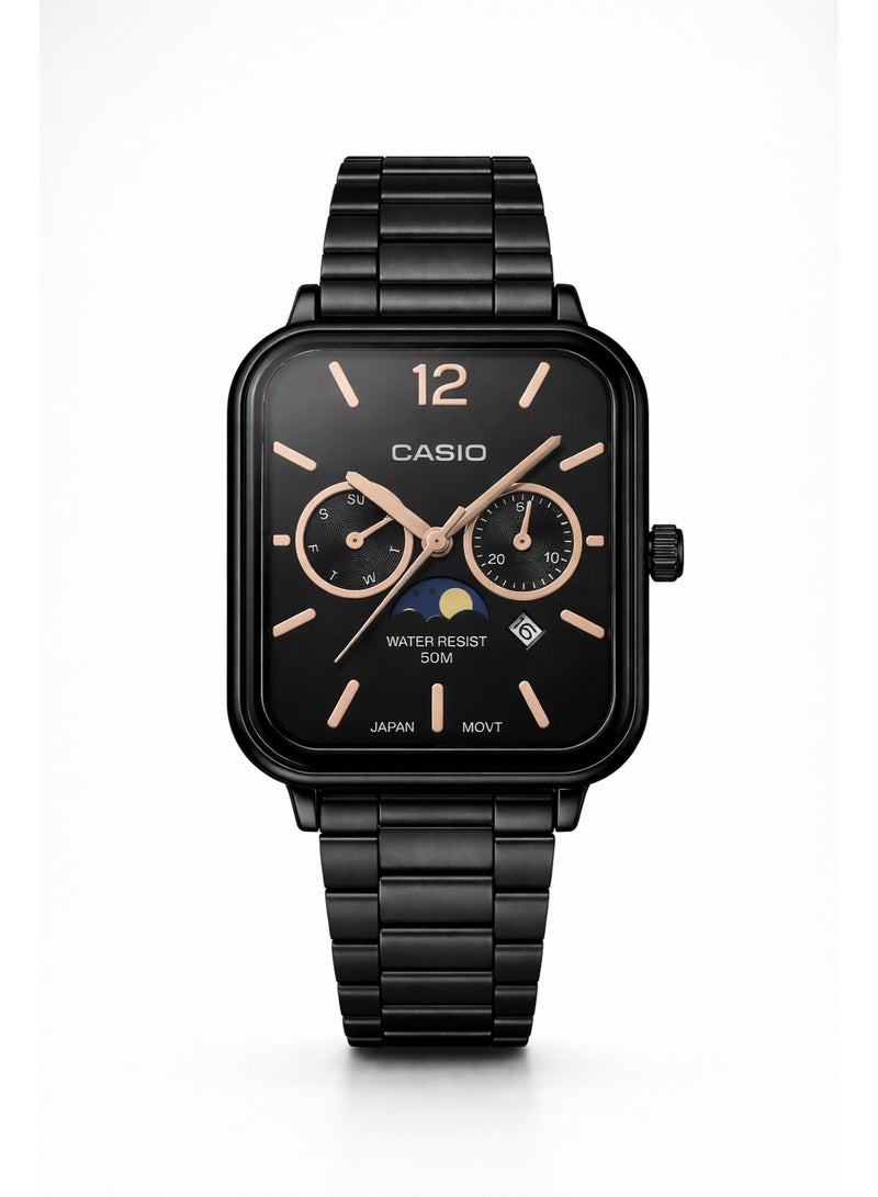 Casio Men's Multifunction Analog Watch – Black Dial Stainless Steel Strap, Date Display & 50M Water Resistant
