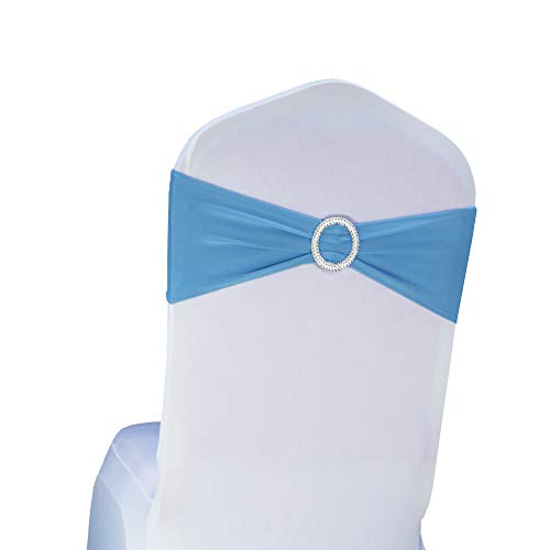 SINSSOWL Pack of 50 Spandex Baby Blue Chair Sashes for Wedding Chair Bows Sashes Bands Fitting Birthday Party Anniversary Events Ceremony Bridal Baby Shower Decorations - Image 5