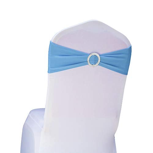 SINSSOWL Pack of 50 Spandex Baby Blue Chair Sashes for Wedding Chair Bows Sashes Bands Fitting Birthday Party Anniversary Events Ceremony Bridal Baby Shower Decorations - Image 2