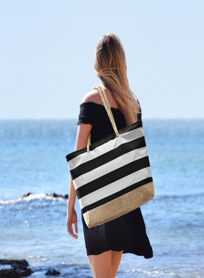 Becokan Beach Bags for Women Large Canvas Beach Tote Bag Beach Bags Waterproof Sandproof Swim Pool Bag Travel Essentials, Black, Large - Image 2